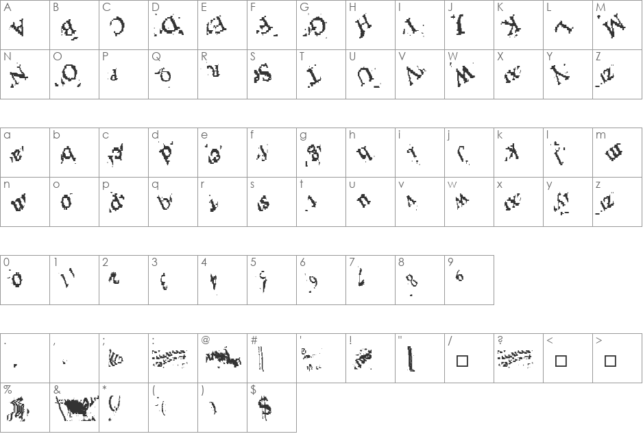 Niwida font character map preview