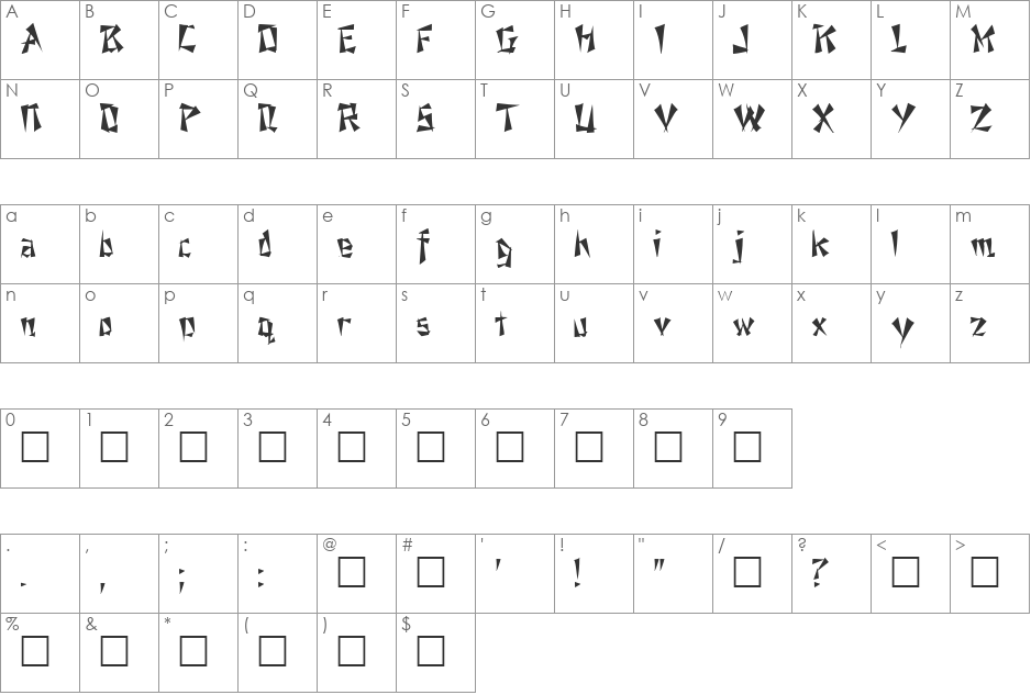 Nixon font character map preview