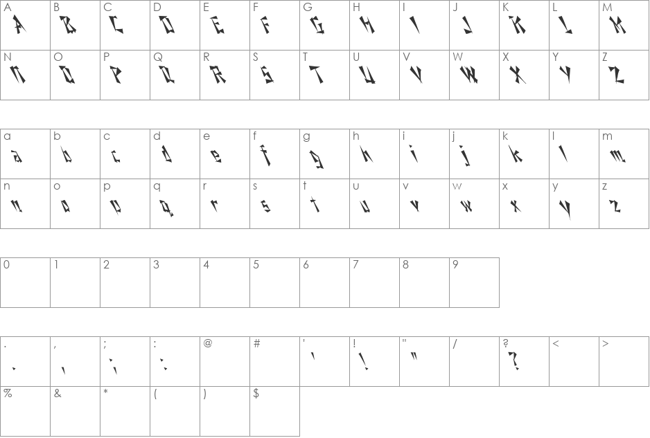 Nixon Cn Lefti font character map preview