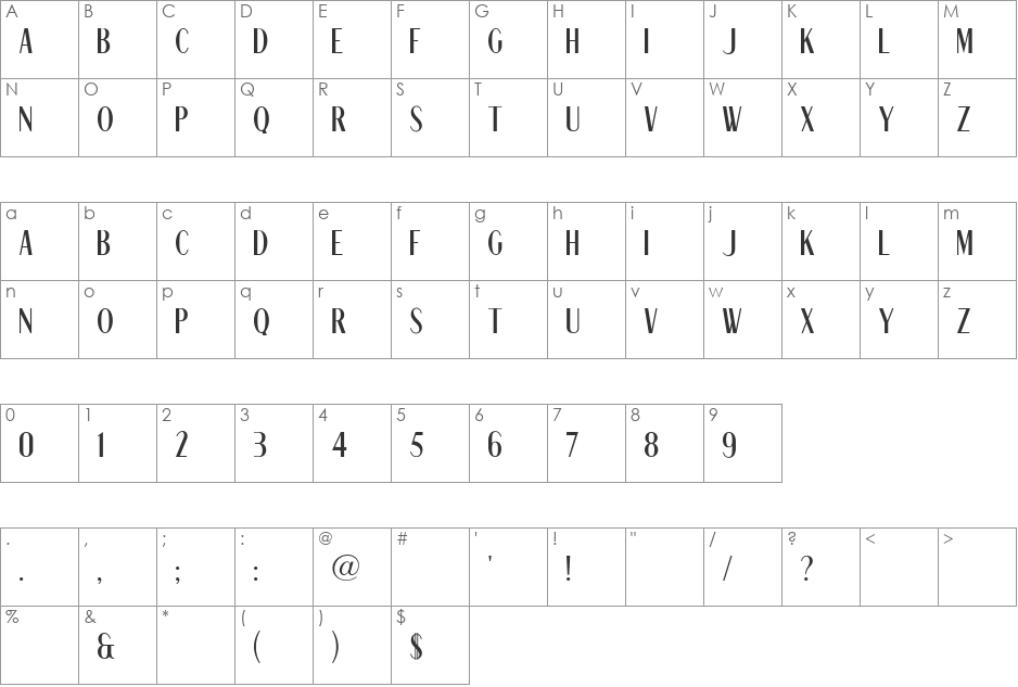 Nizza font character map preview