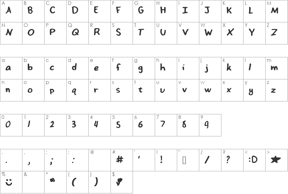 NizzysFonty font character map preview