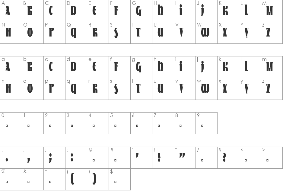 NK126 font character map preview
