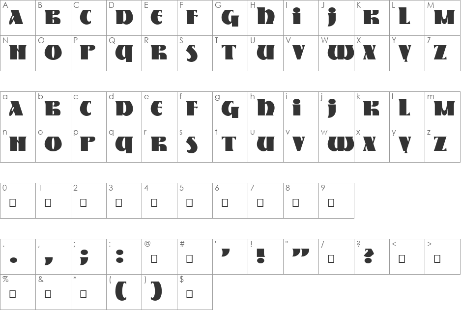 NK127 font character map preview