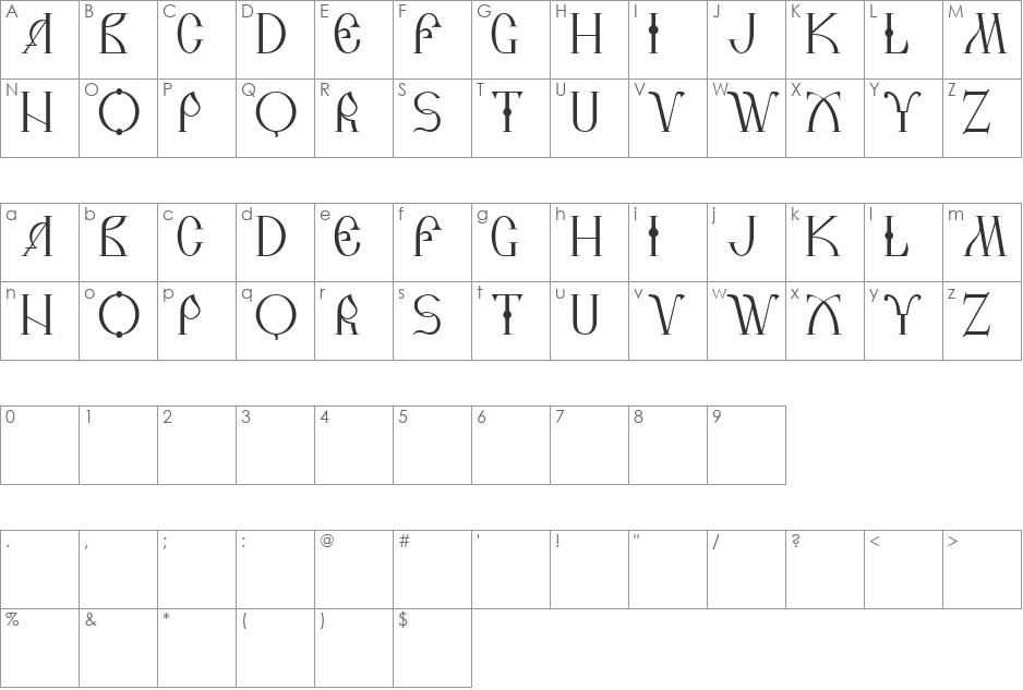 NK133 font character map preview