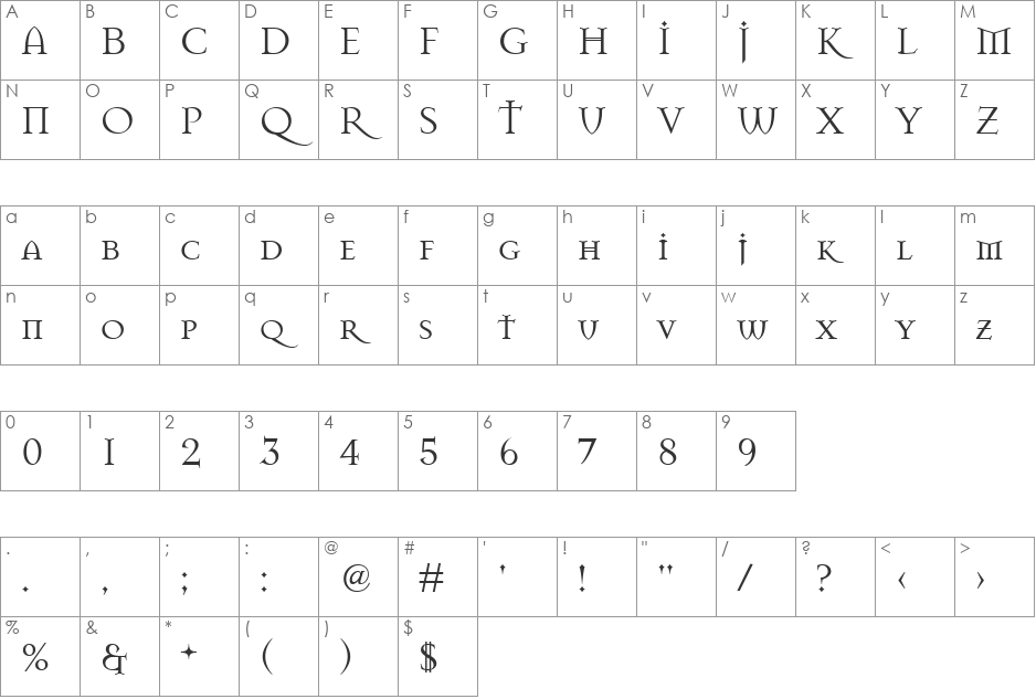 NK20 font character map preview