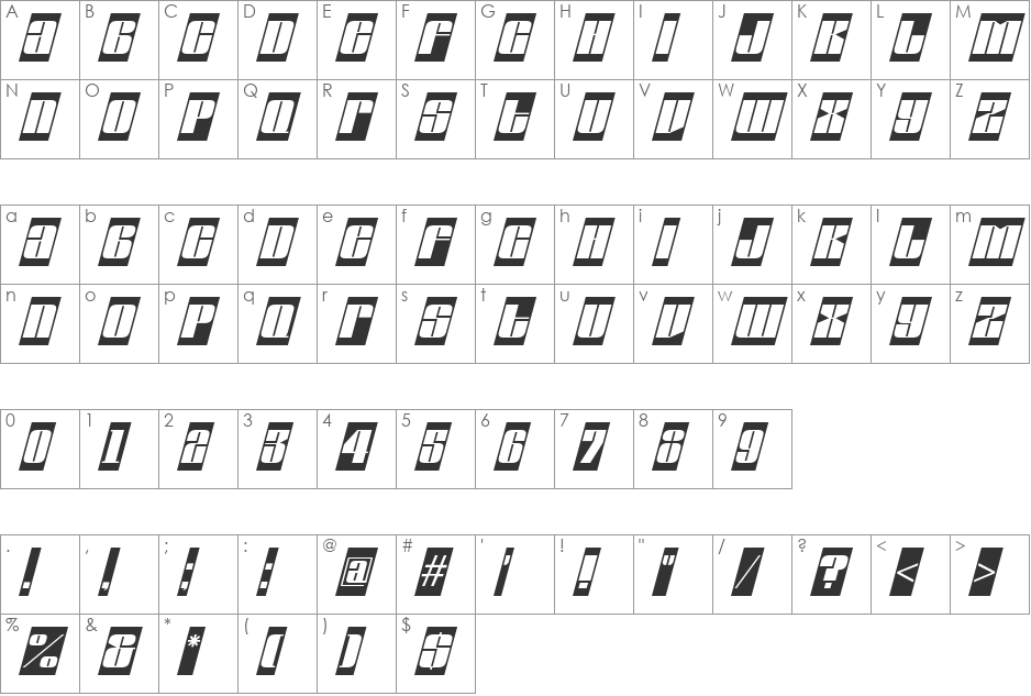 a_GlobusCmObl font character map preview