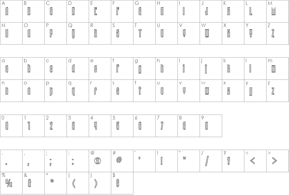 NK44 font character map preview
