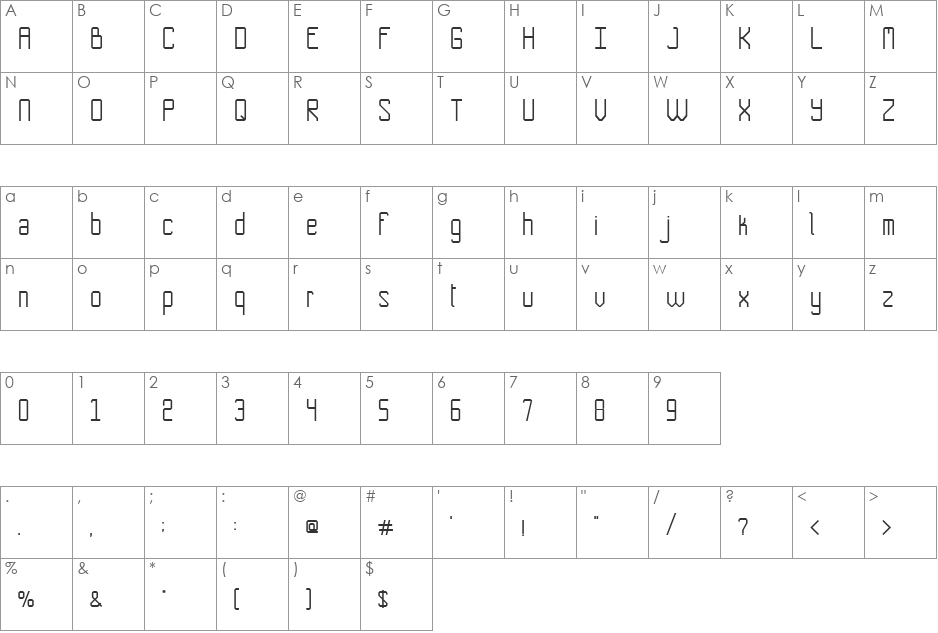 No Corners  font character map preview