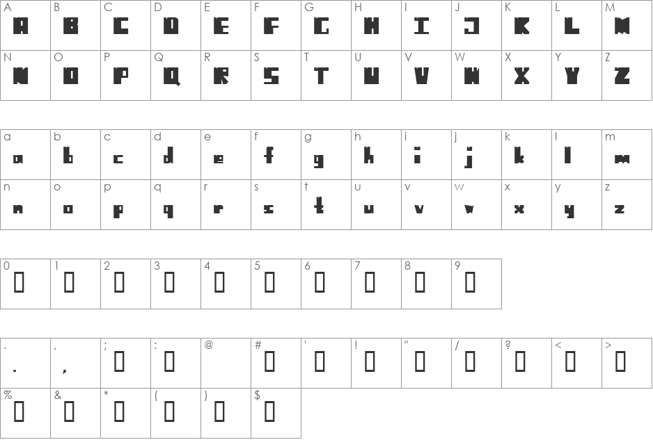 No Harmony Left Side Cut font character map preview