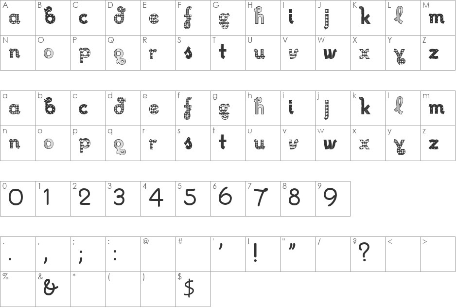 No Mystery font character map preview