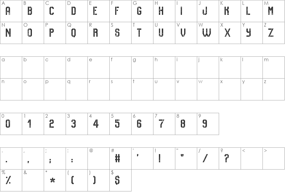 No Safety Zone font character map preview