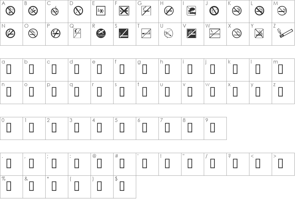 NO SMOKING font character map preview