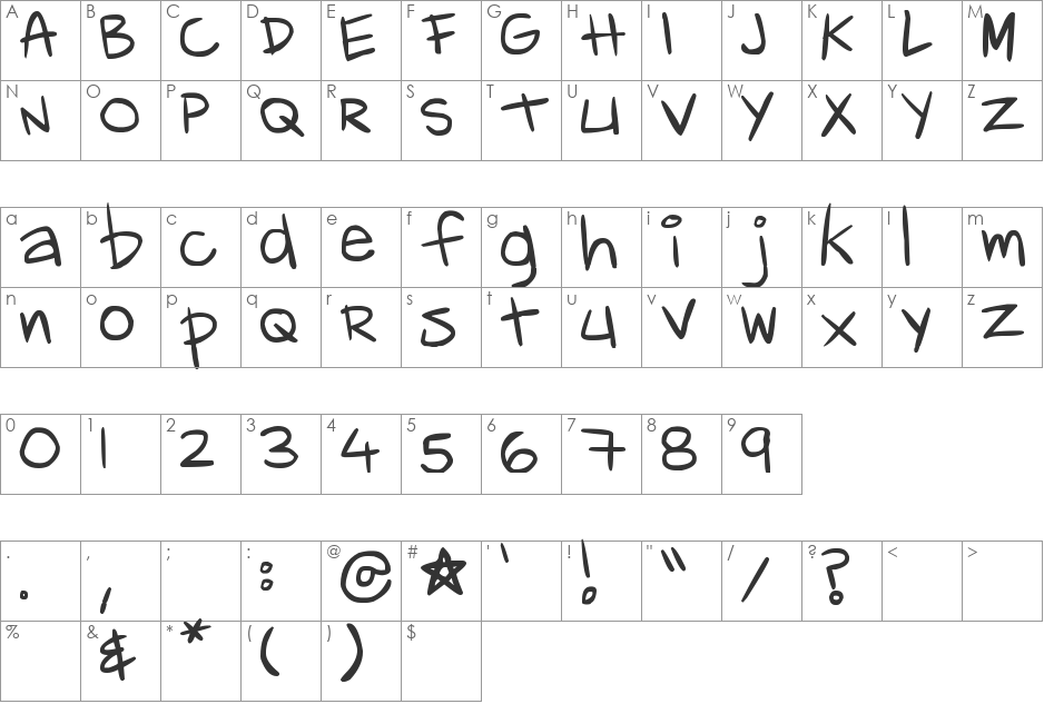 Noa font character map preview