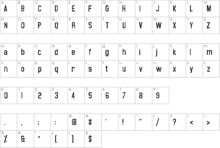 Noasarck Sporadico font character map preview