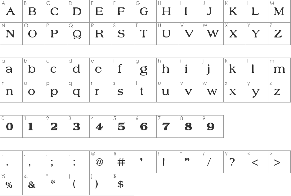 Nobility Casual 1. font character map preview