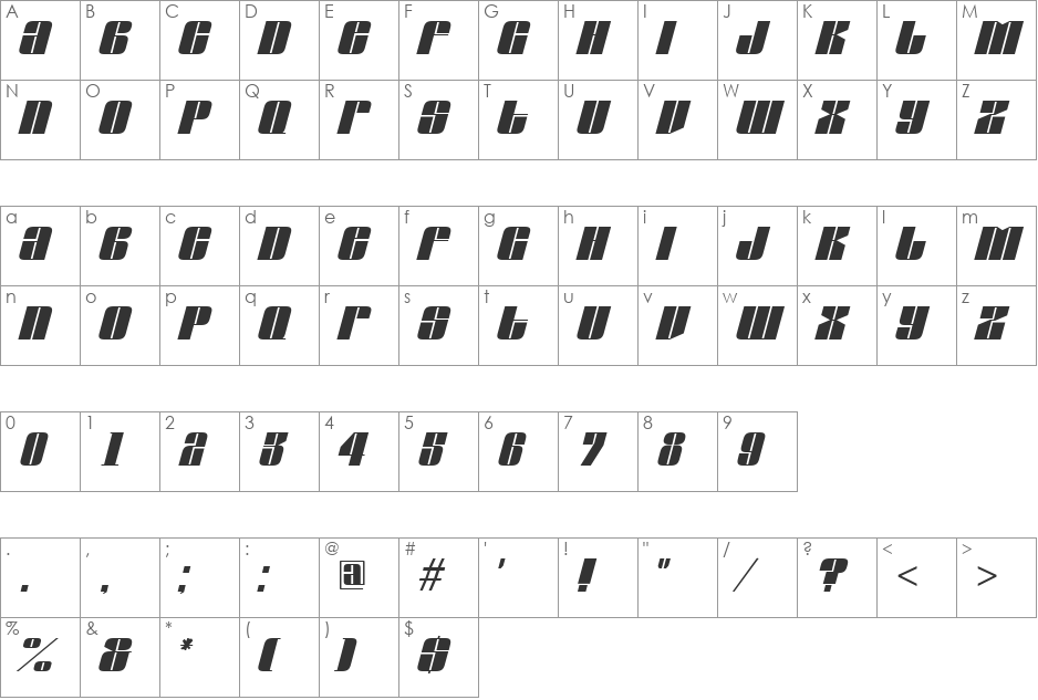 a_GlobusOblique font character map preview