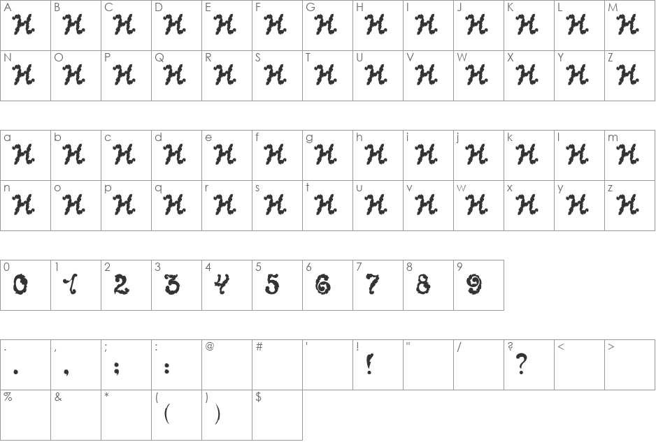 Nobr2 font character map preview