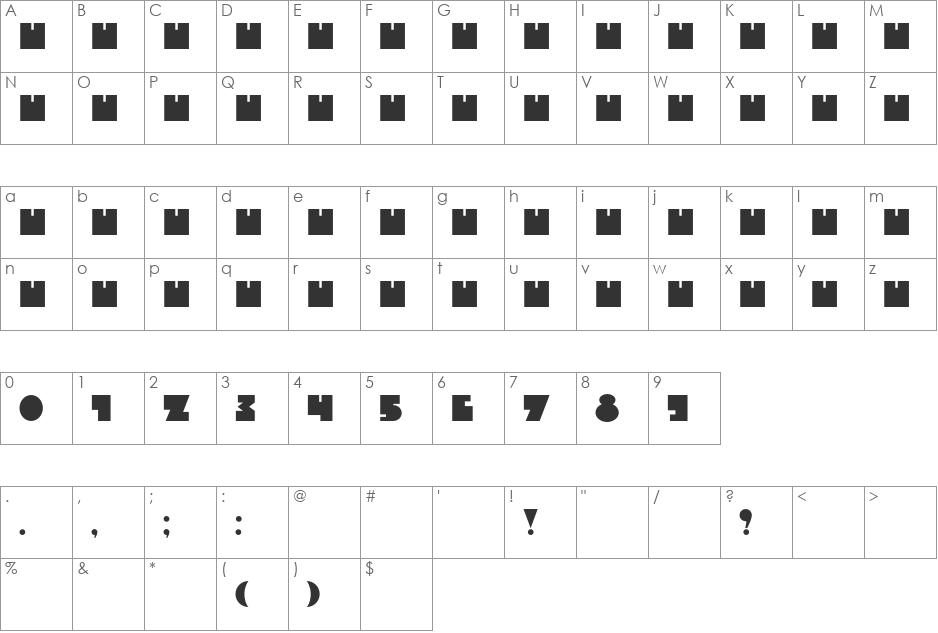 Nobr3 font character map preview