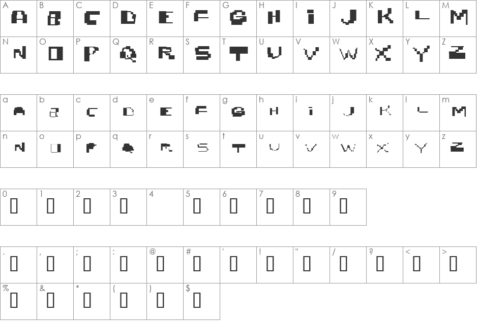 nobrain font character map preview