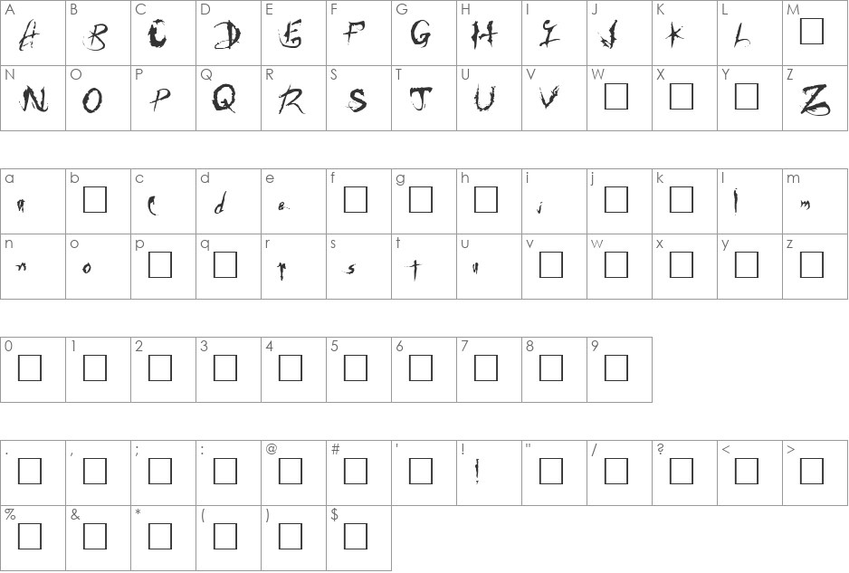 Nocturnus font character map preview