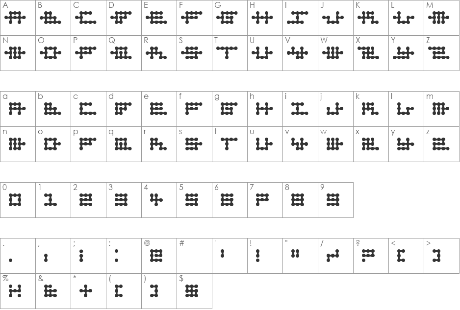 Node to Nowhere font character map preview
