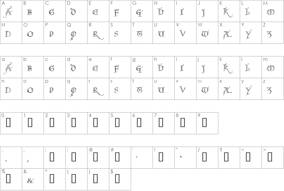 Noel font character map preview