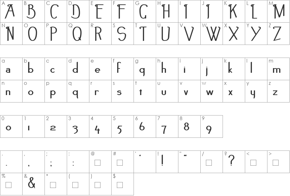 Noir-et-Blanc font character map preview