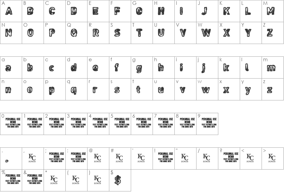 Noises in the Attic font character map preview