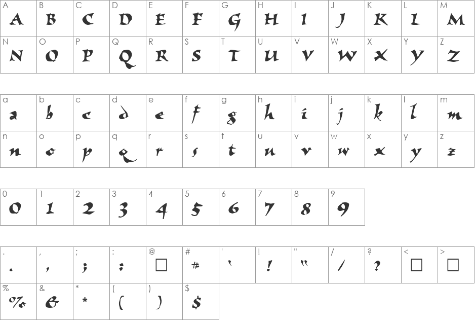 NomadScriptSSK font character map preview