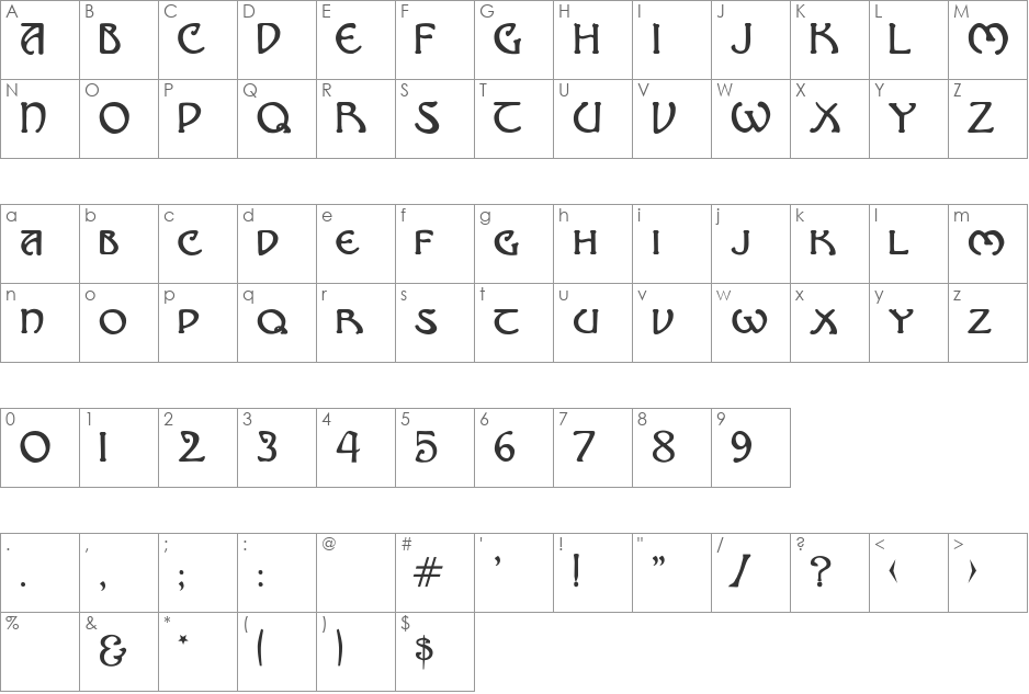 Nomarch font character map preview