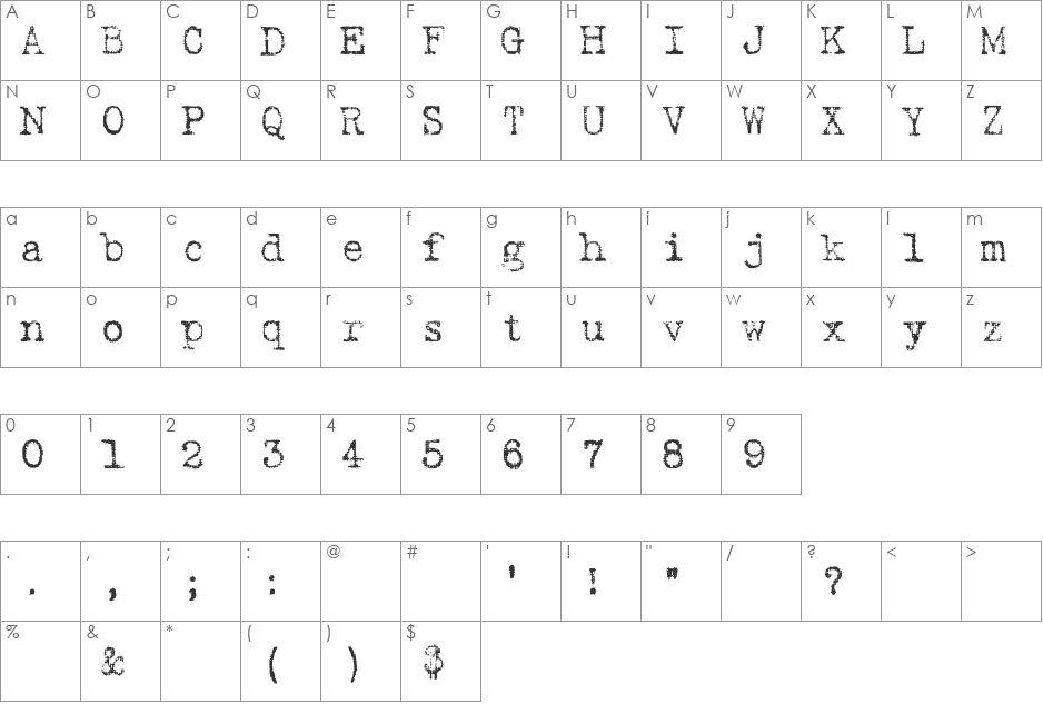 Nomentype font character map preview