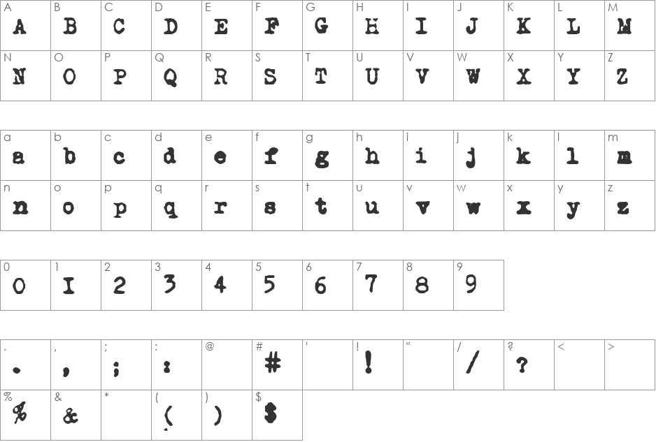 NoMore Typewriters font character map preview