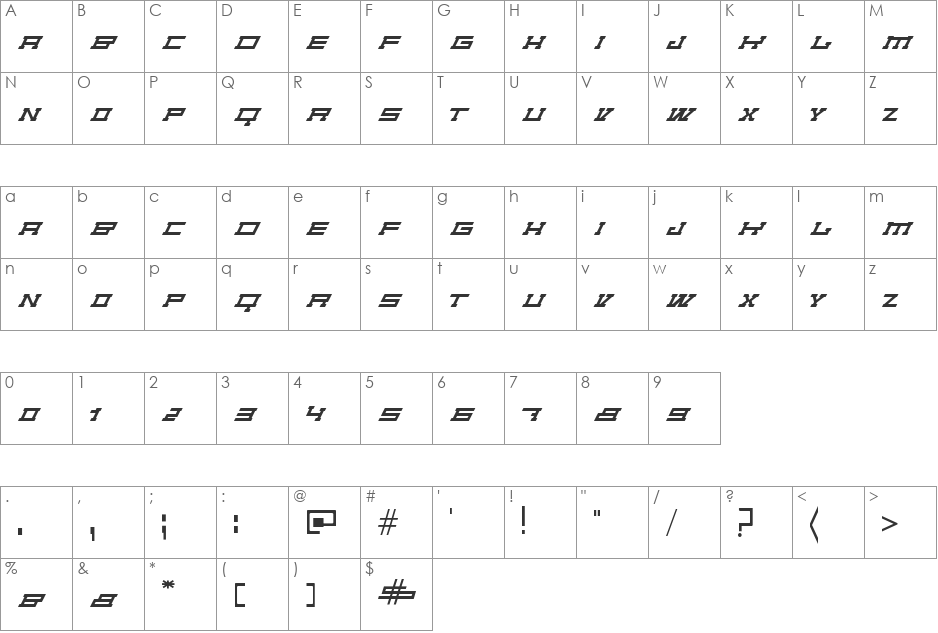 Non Circular font character map preview