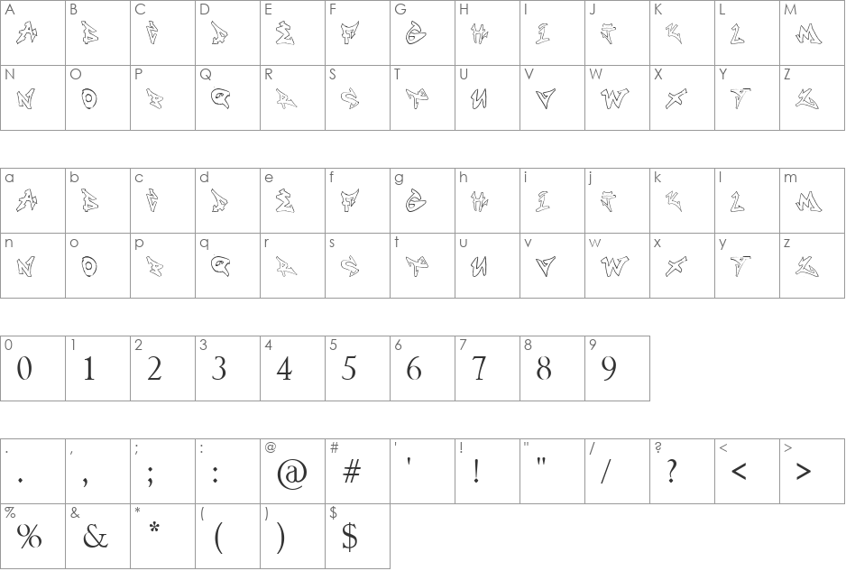 NONAME font character map preview