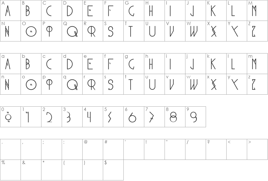 NonBelle T2 font character map preview