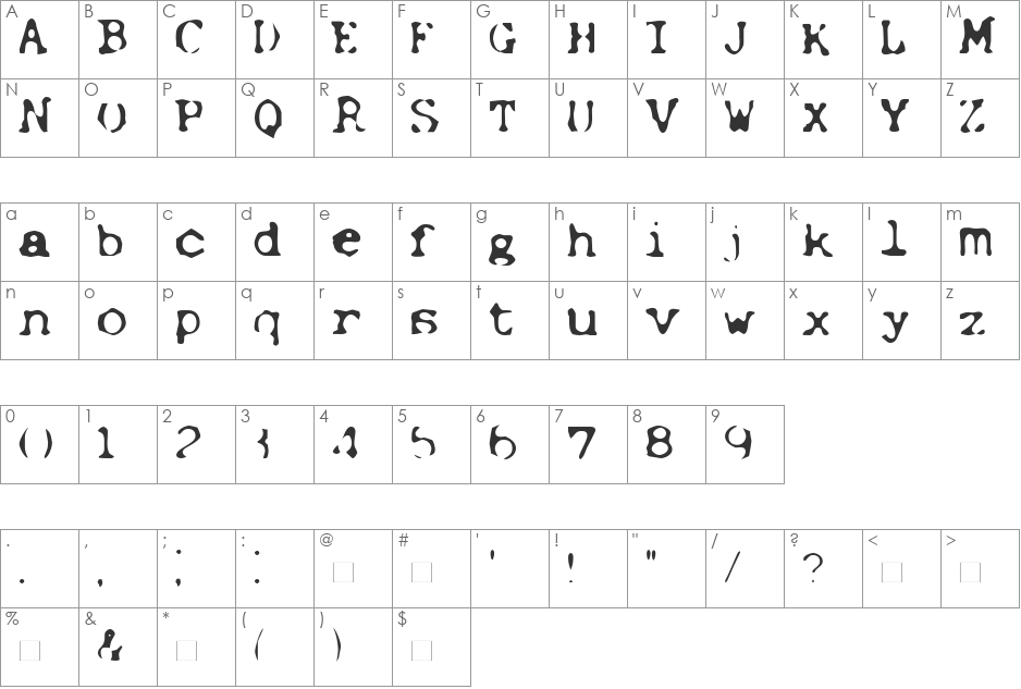 NONLINEAR-SOLID font character map preview