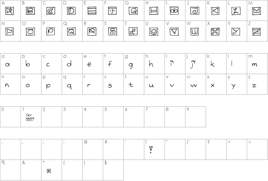 Nonsense font character map preview
