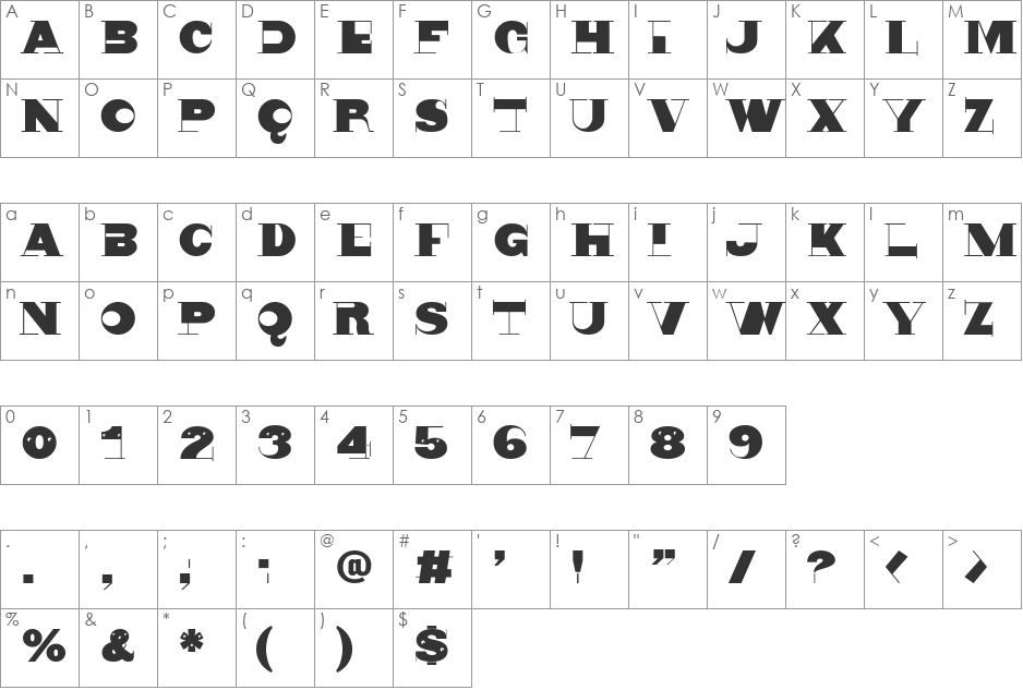 Nonsensiqua font character map preview
