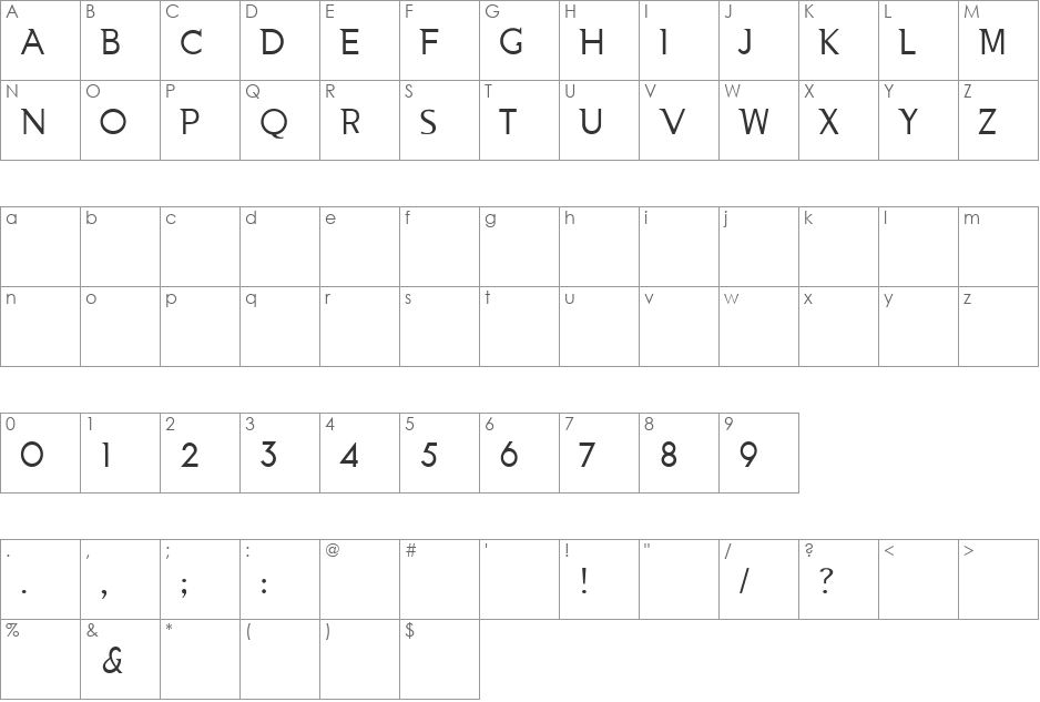 Nooa Semiserif font character map preview