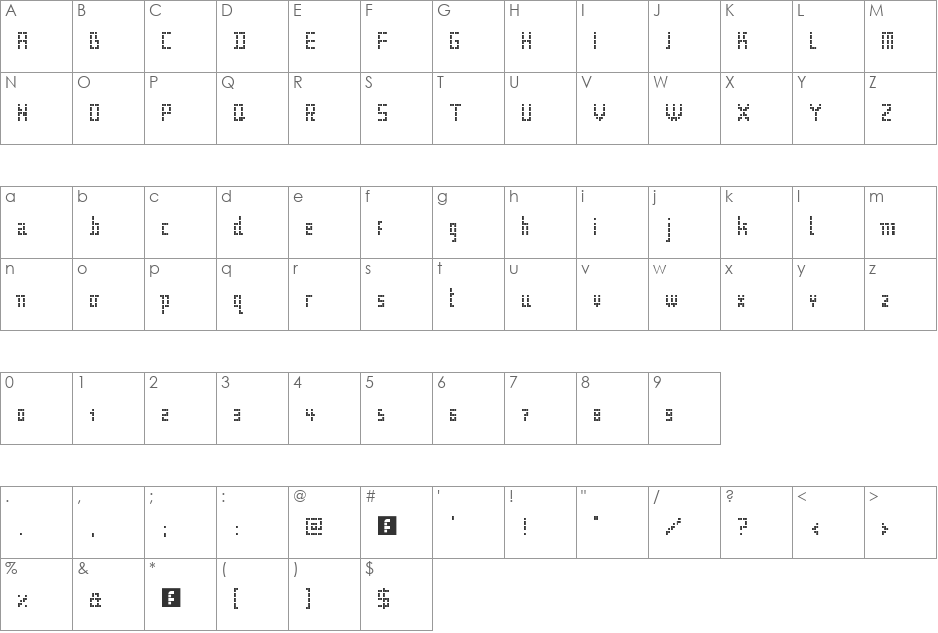 Noob font character map preview