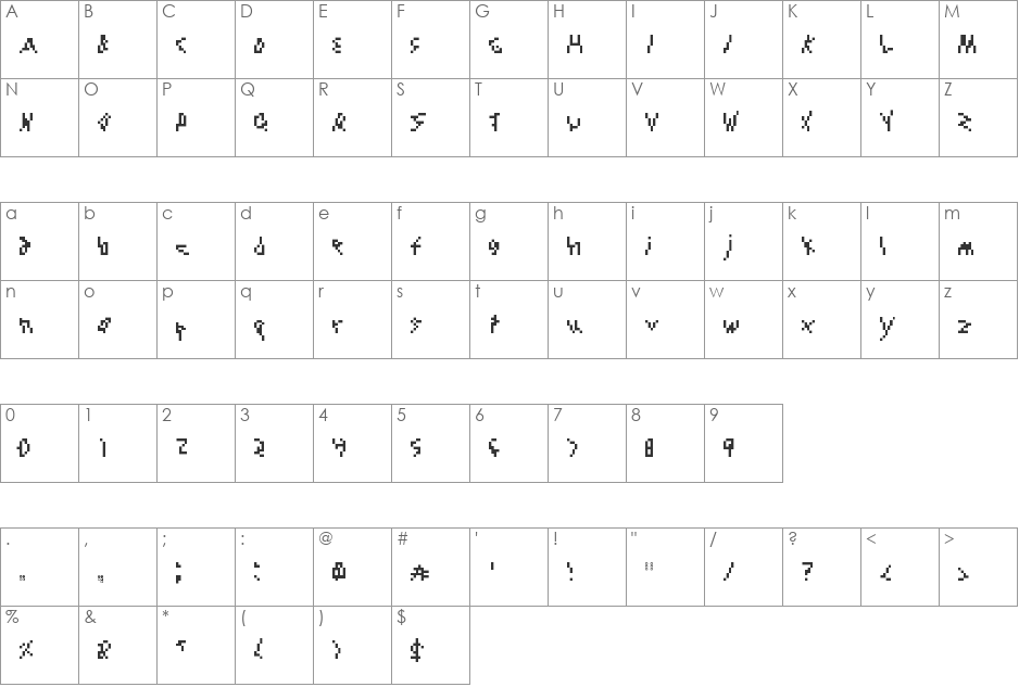 Noobie Attack font character map preview