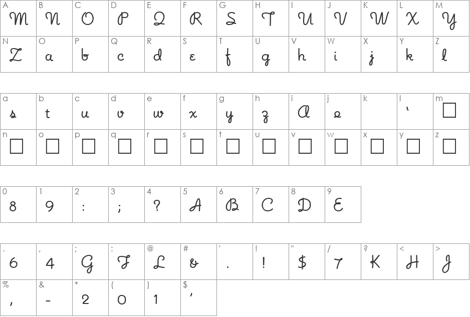 NoodleScript font character map preview