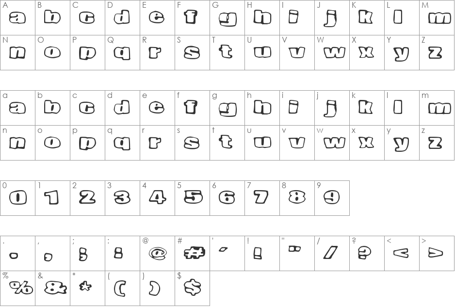 Nopee Torstai font character map preview
