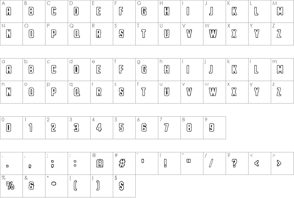 Noppalukemat font character map preview