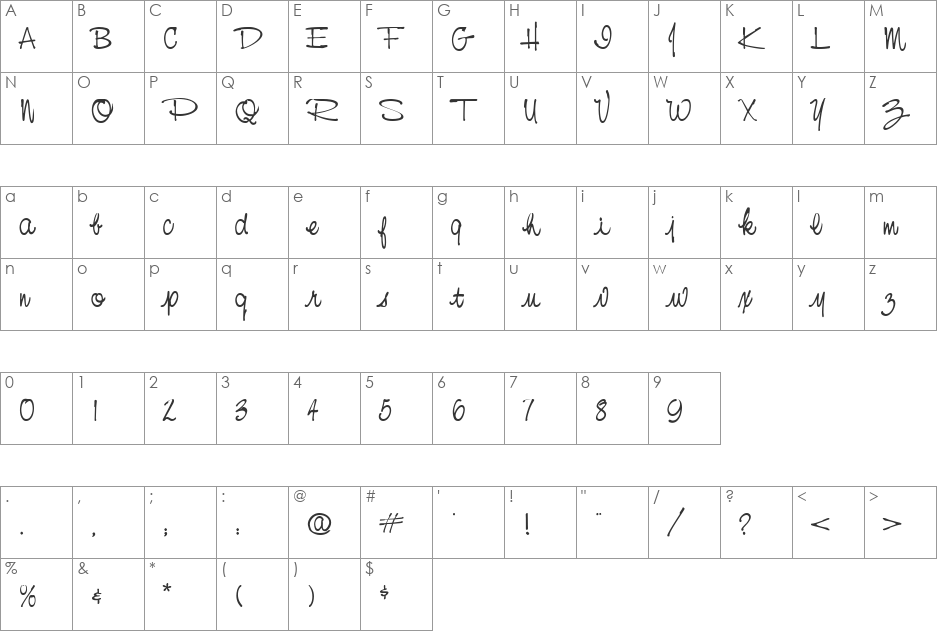 Nora Casual font character map preview