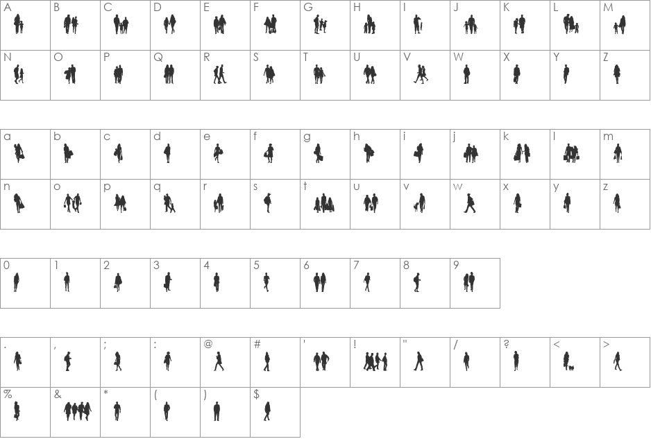 Normal font character map preview