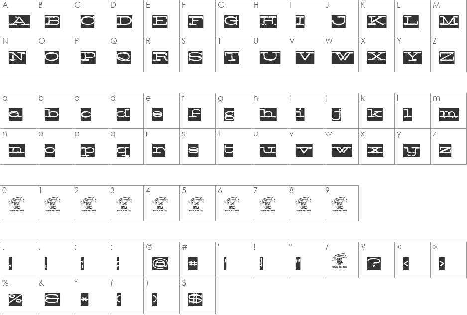 Normale Personal Use font character map preview