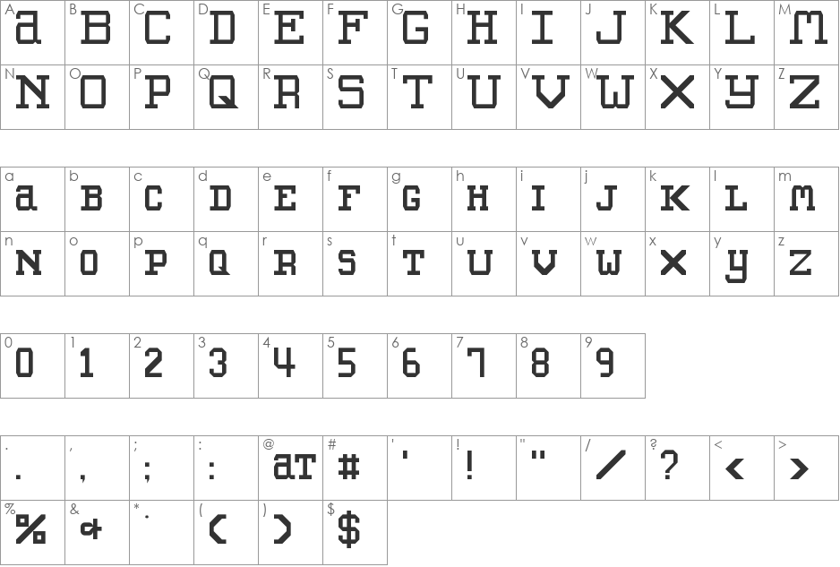 North Woods font character map preview