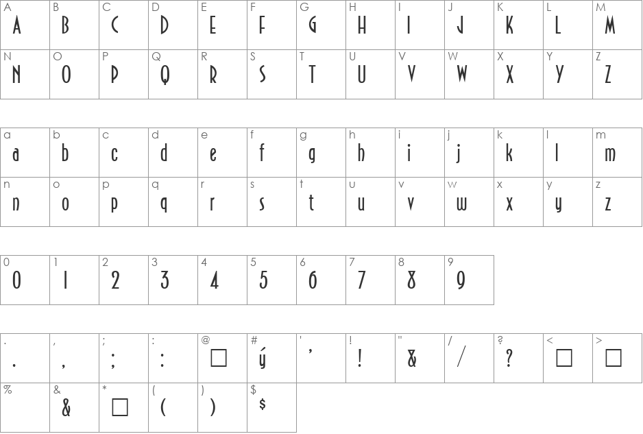 Northfields font character map preview