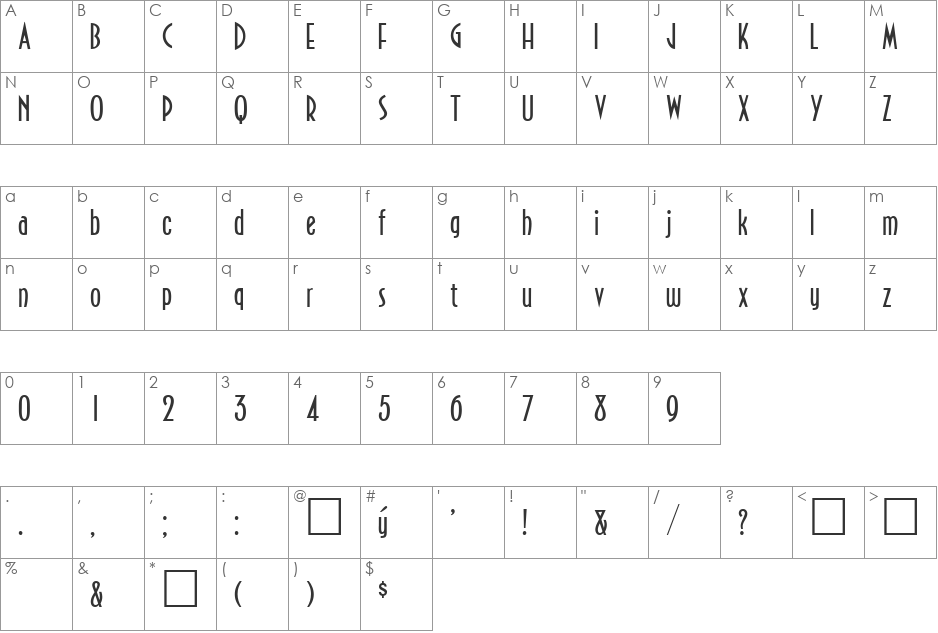 Northfields DB font character map preview